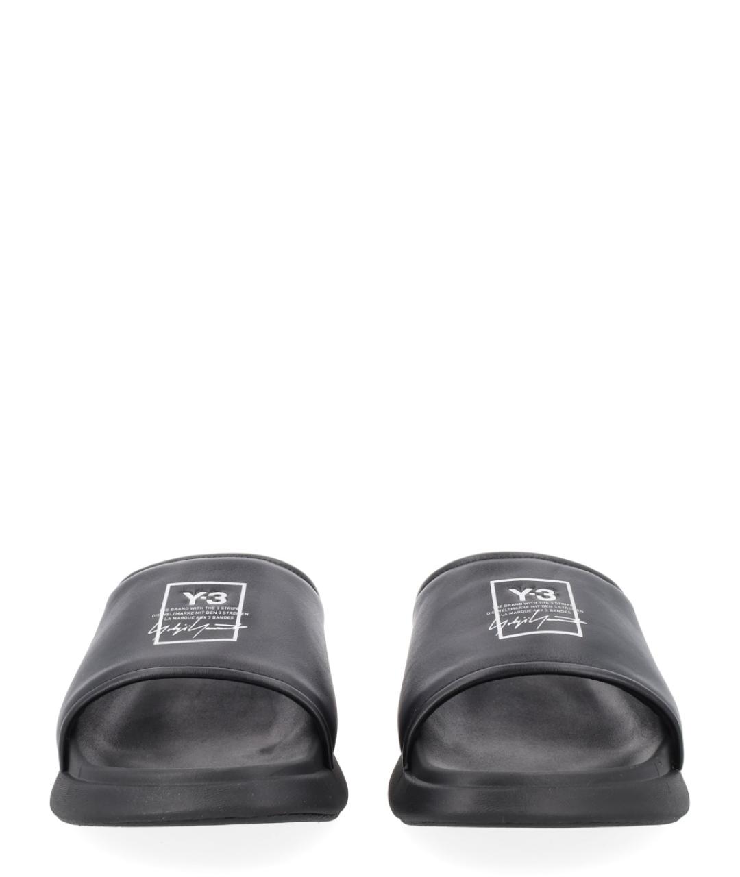 Y-3 Черные кожаные шлепанцы, фото 3