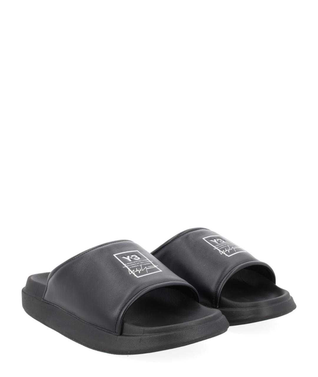 Y-3 Черные кожаные шлепанцы, фото 2