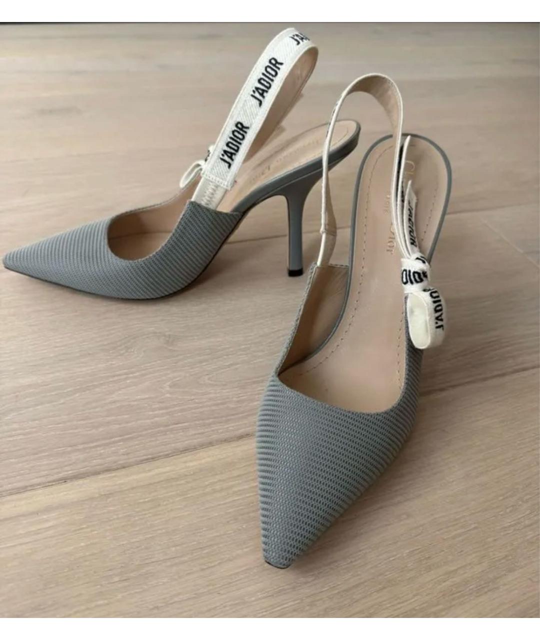 CHRISTIAN DIOR Серые текстильные лодочки на низком каблуке, фото 4