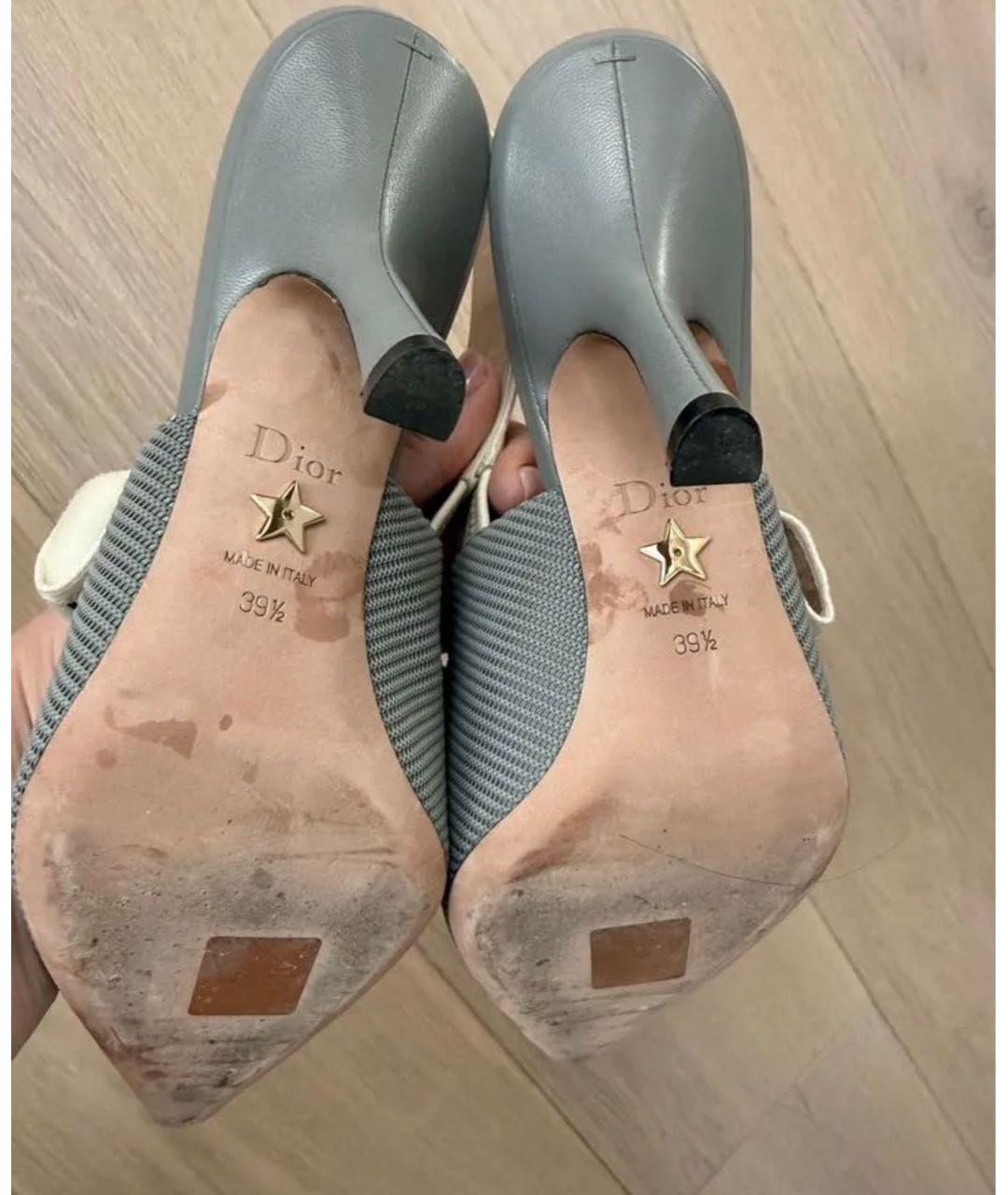 CHRISTIAN DIOR Серые текстильные лодочки на низком каблуке, фото 5