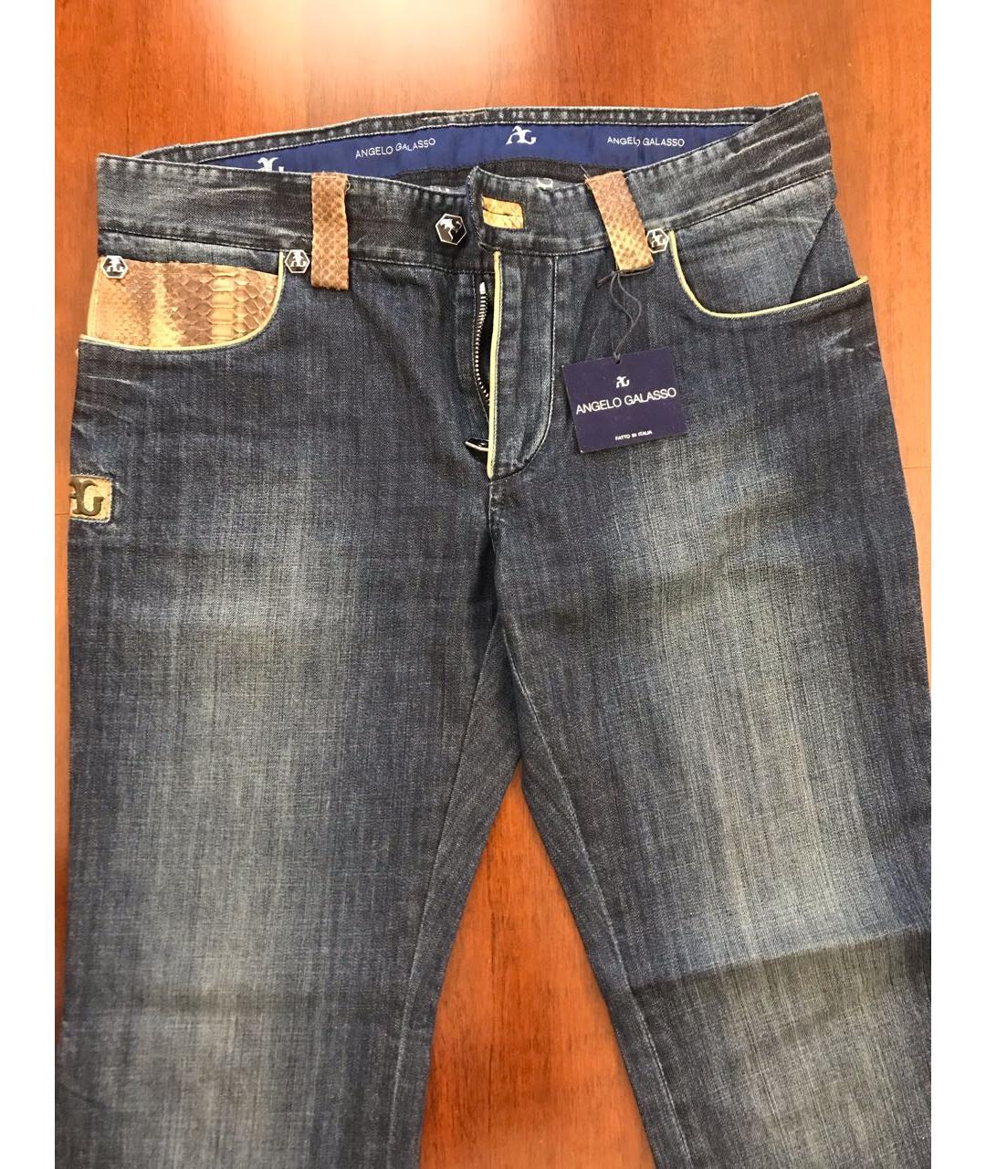 ANGELO GALASSO Темно-синие хлопковые прямые джинсы, фото 9
