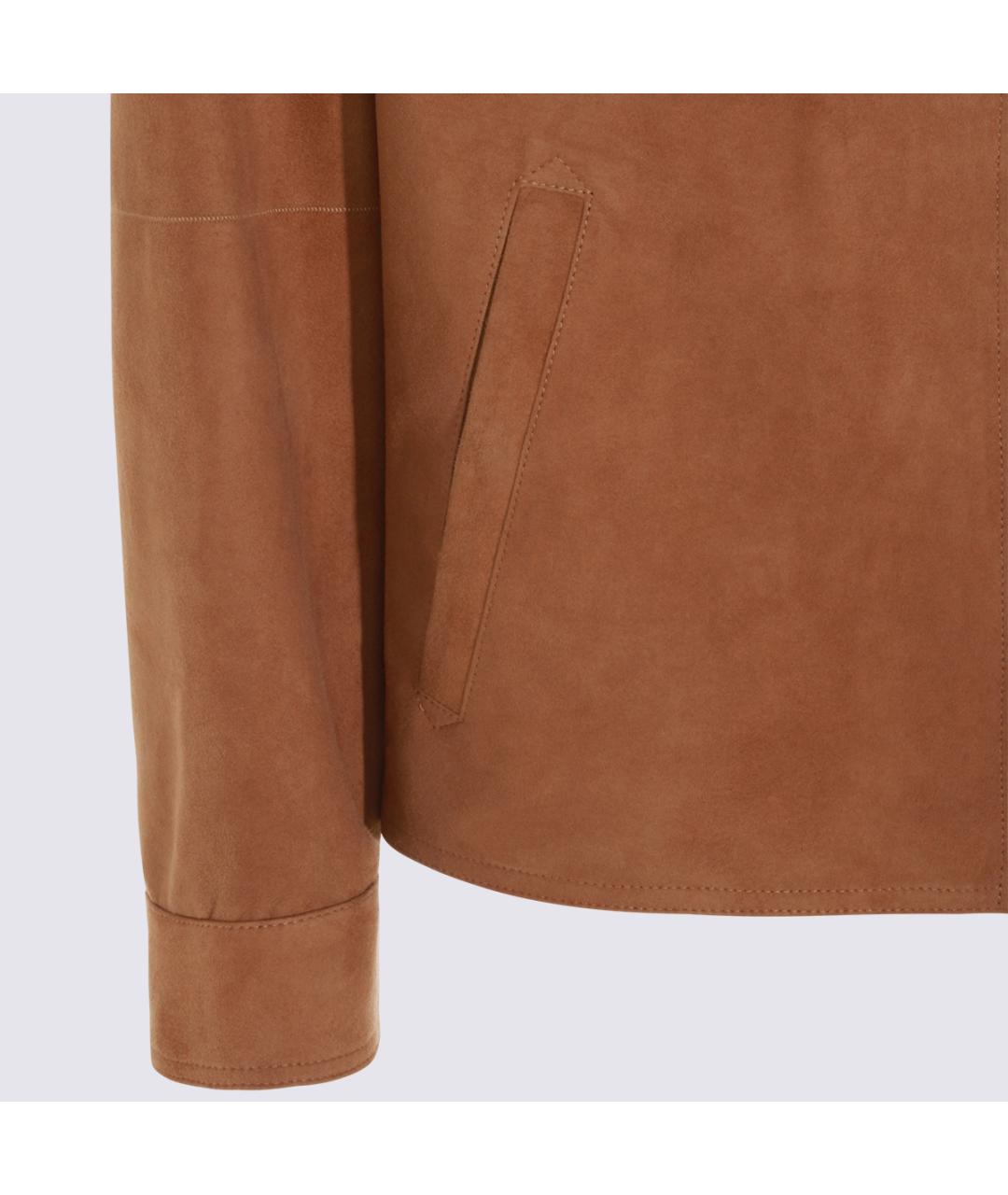 CANALI Коричневая кожаная куртка, фото 4