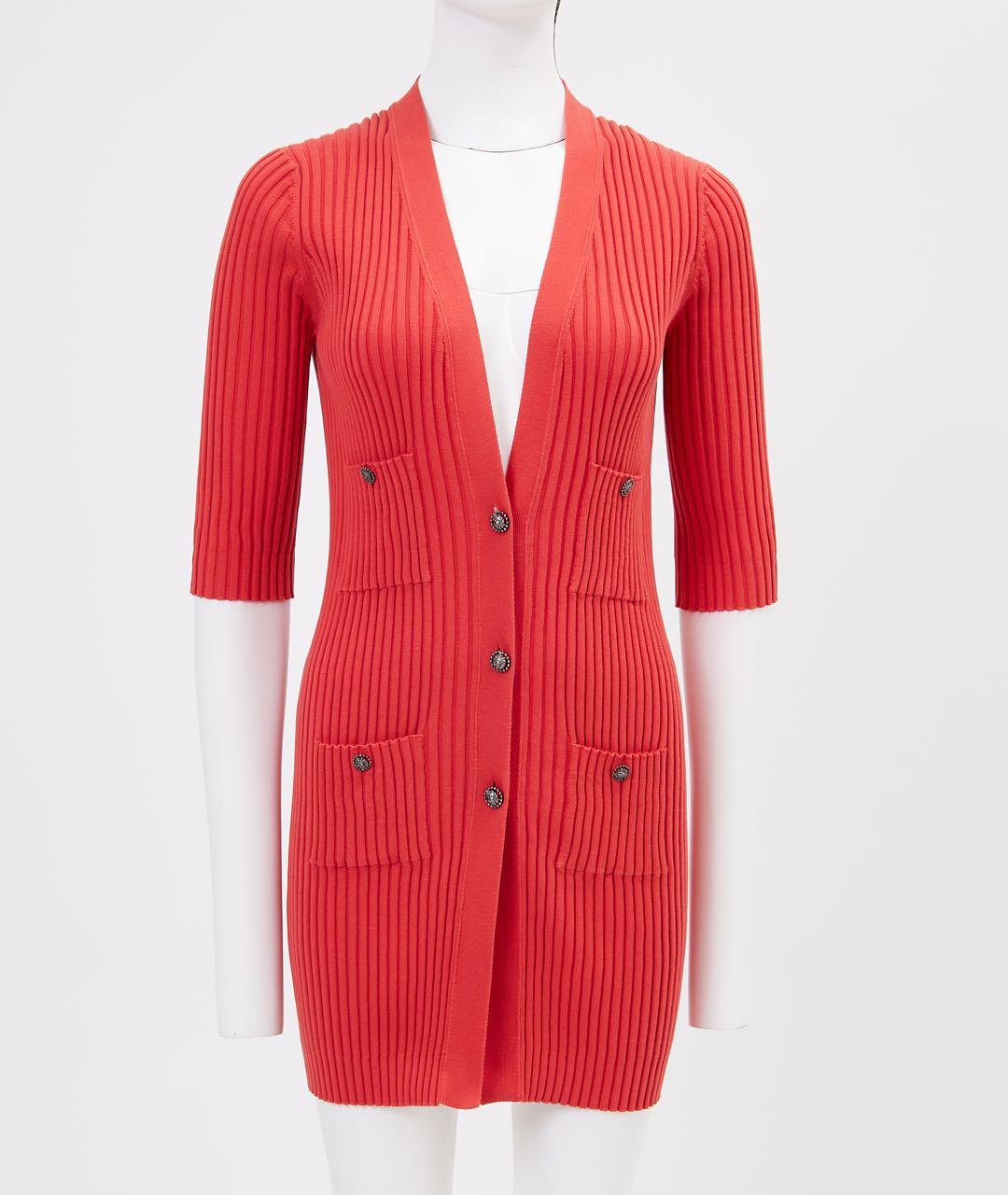 CHANEL Красное хлопковое повседневное платье, фото 5