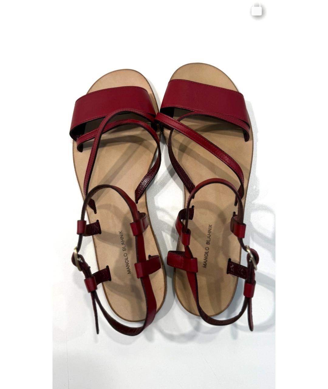 MANOLO BLAHNIK Бордовые кожаные сандалии, фото 2