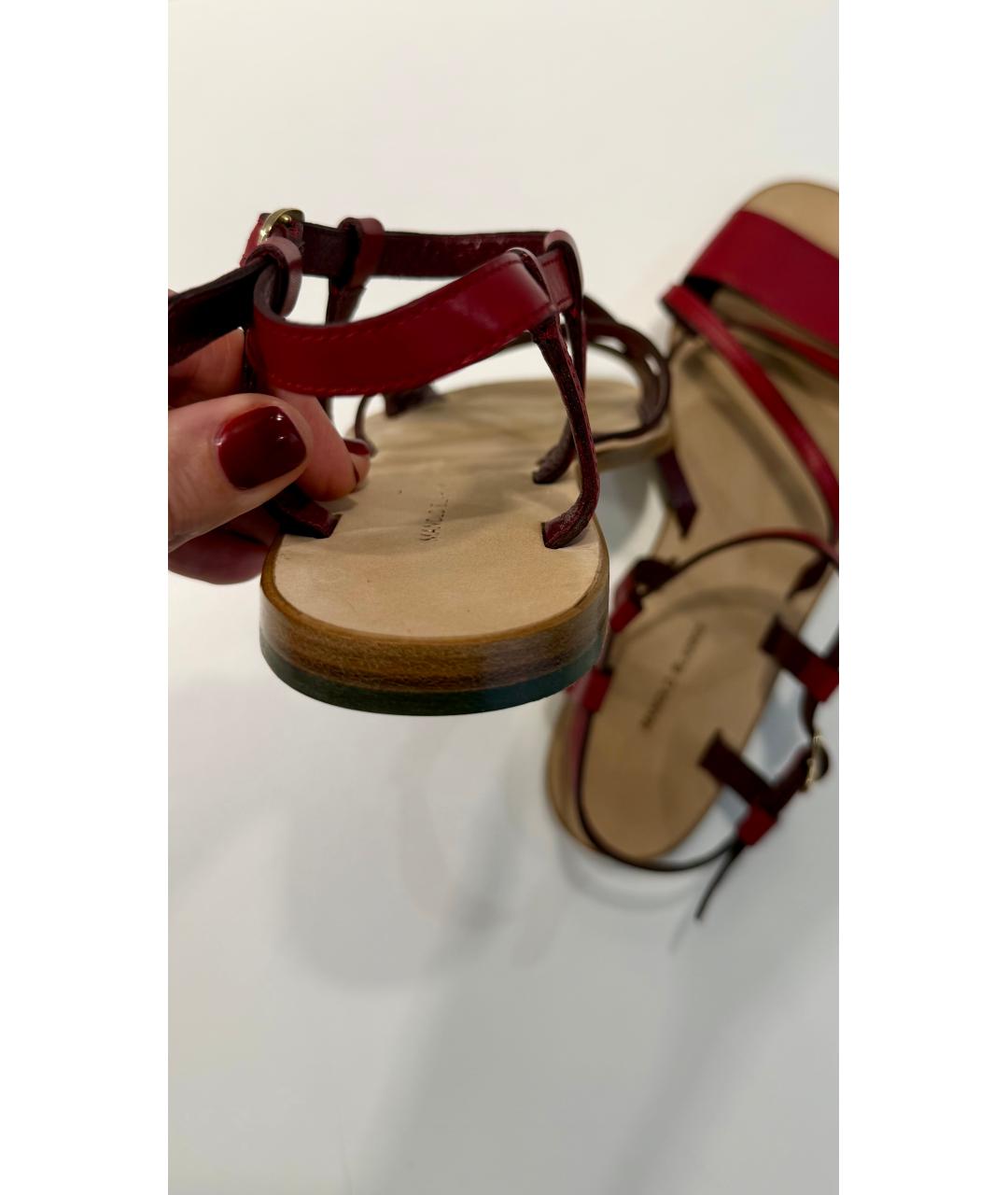 MANOLO BLAHNIK Бордовые кожаные сандалии, фото 8