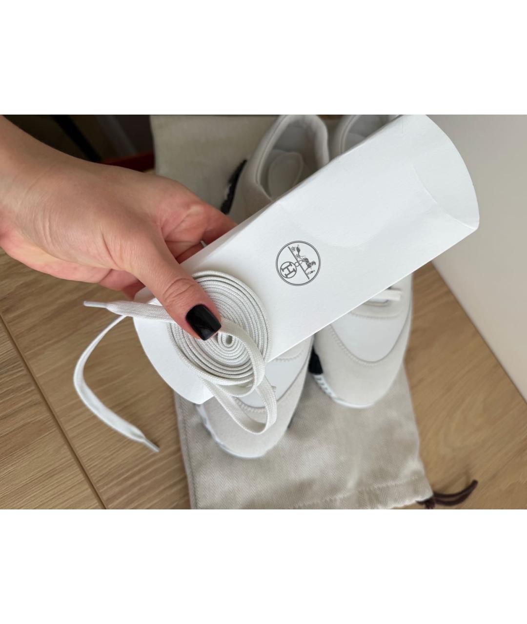 HERMES Белые кожаные кроссовки, фото 7