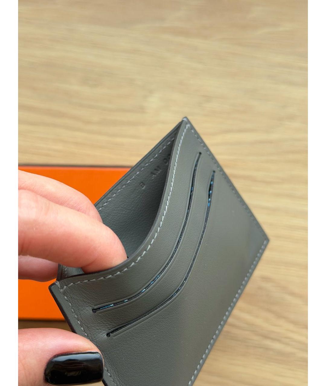 HERMES Антрацитовый кожаный кардхолдер, фото 3