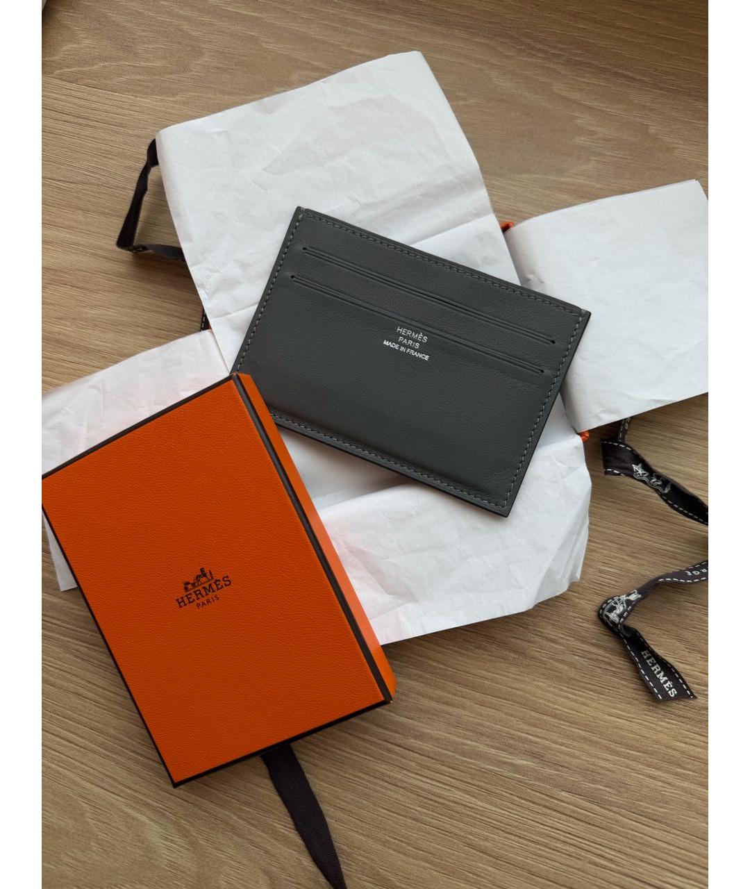 HERMES Антрацитовый кожаный кардхолдер, фото 4
