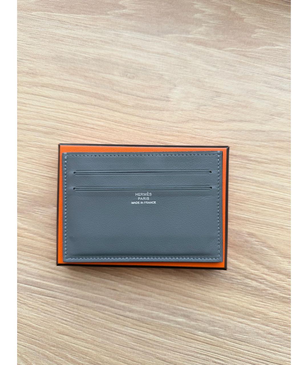 HERMES Антрацитовый кожаный кардхолдер, фото 5