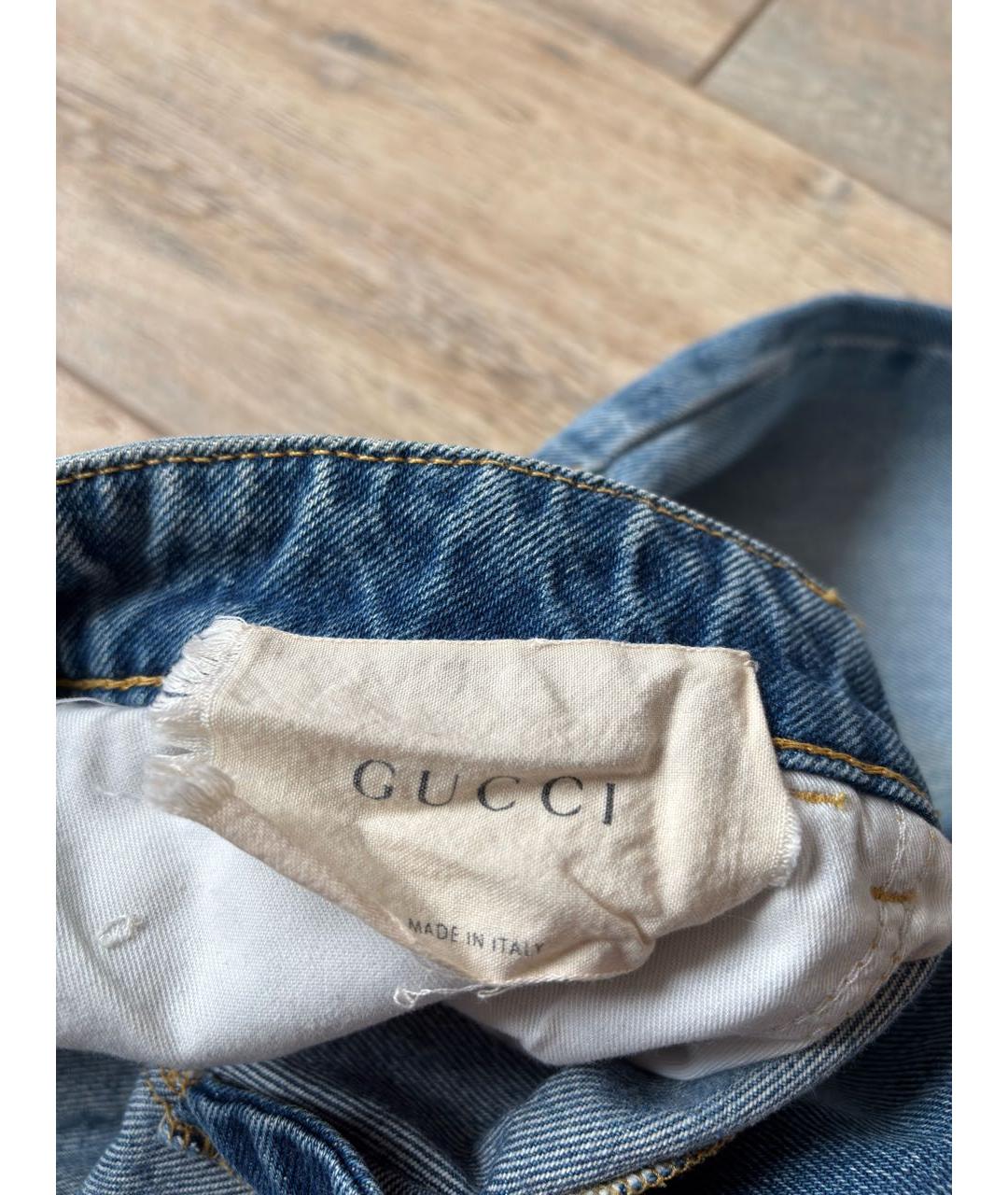 GUCCI Голубые хлопковые джинсы клеш, фото 5