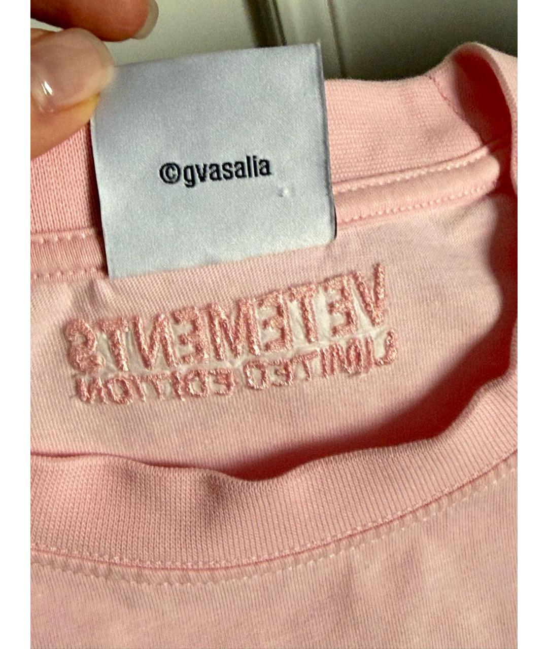 VETEMENTS Розовая хлопковая футболка, фото 4