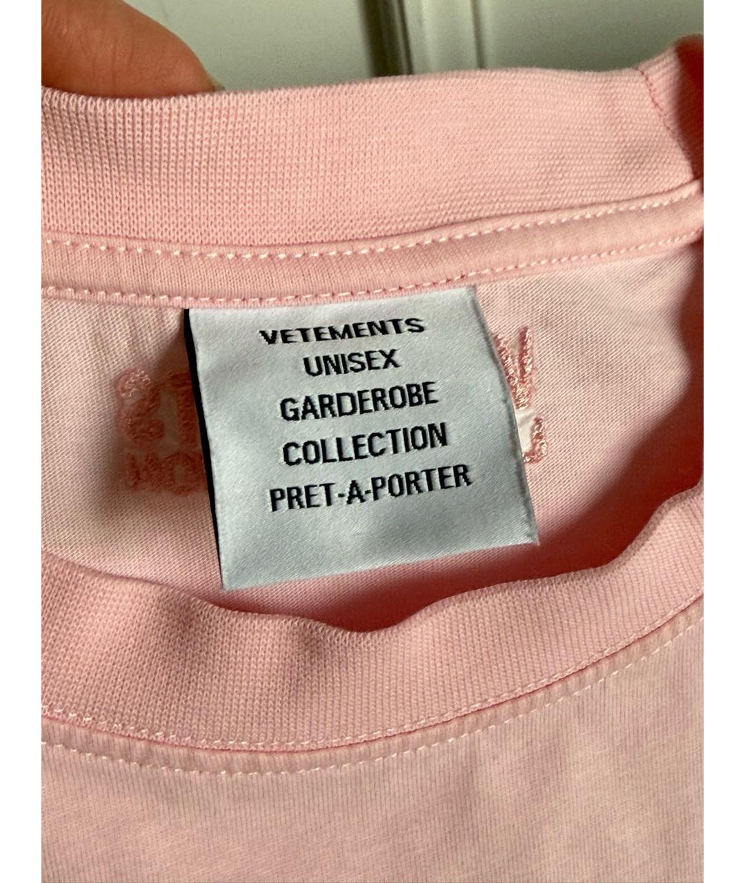 VETEMENTS Розовая хлопковая футболка, фото 3