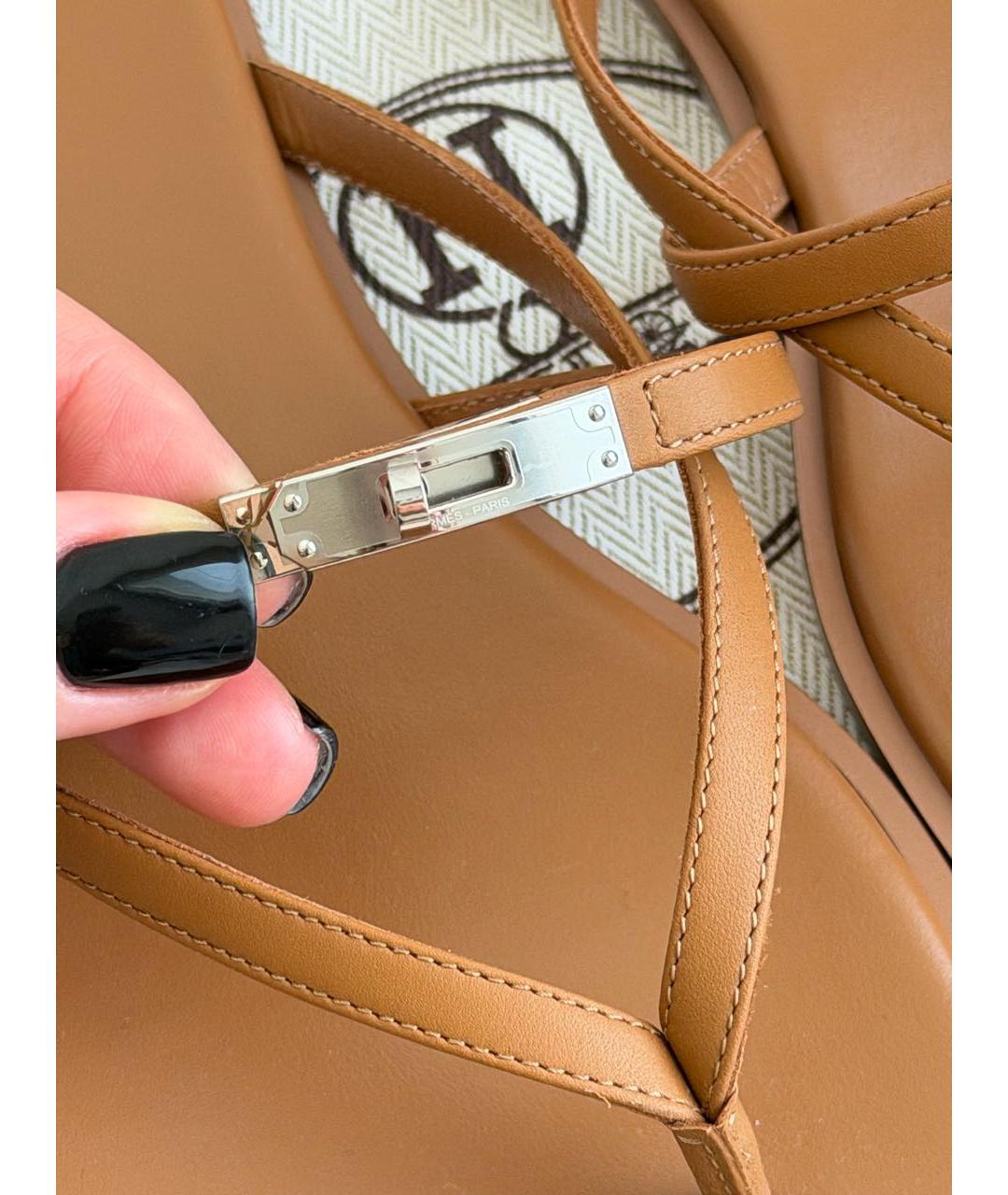 HERMES Коричневые кожаные шлепанцы, фото 5