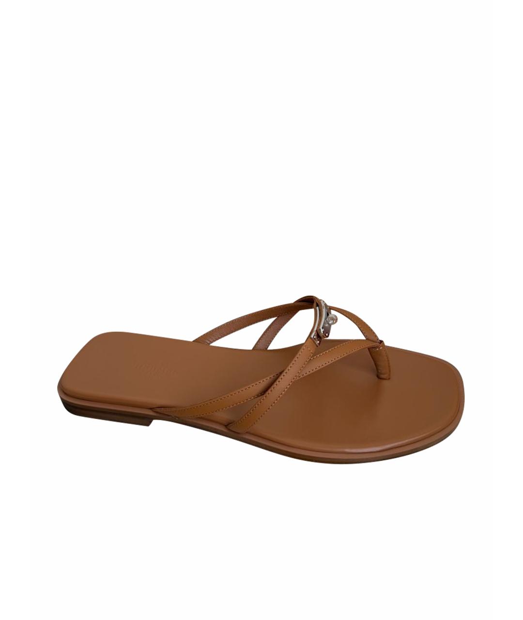 HERMES Коричневые кожаные шлепанцы, фото 1