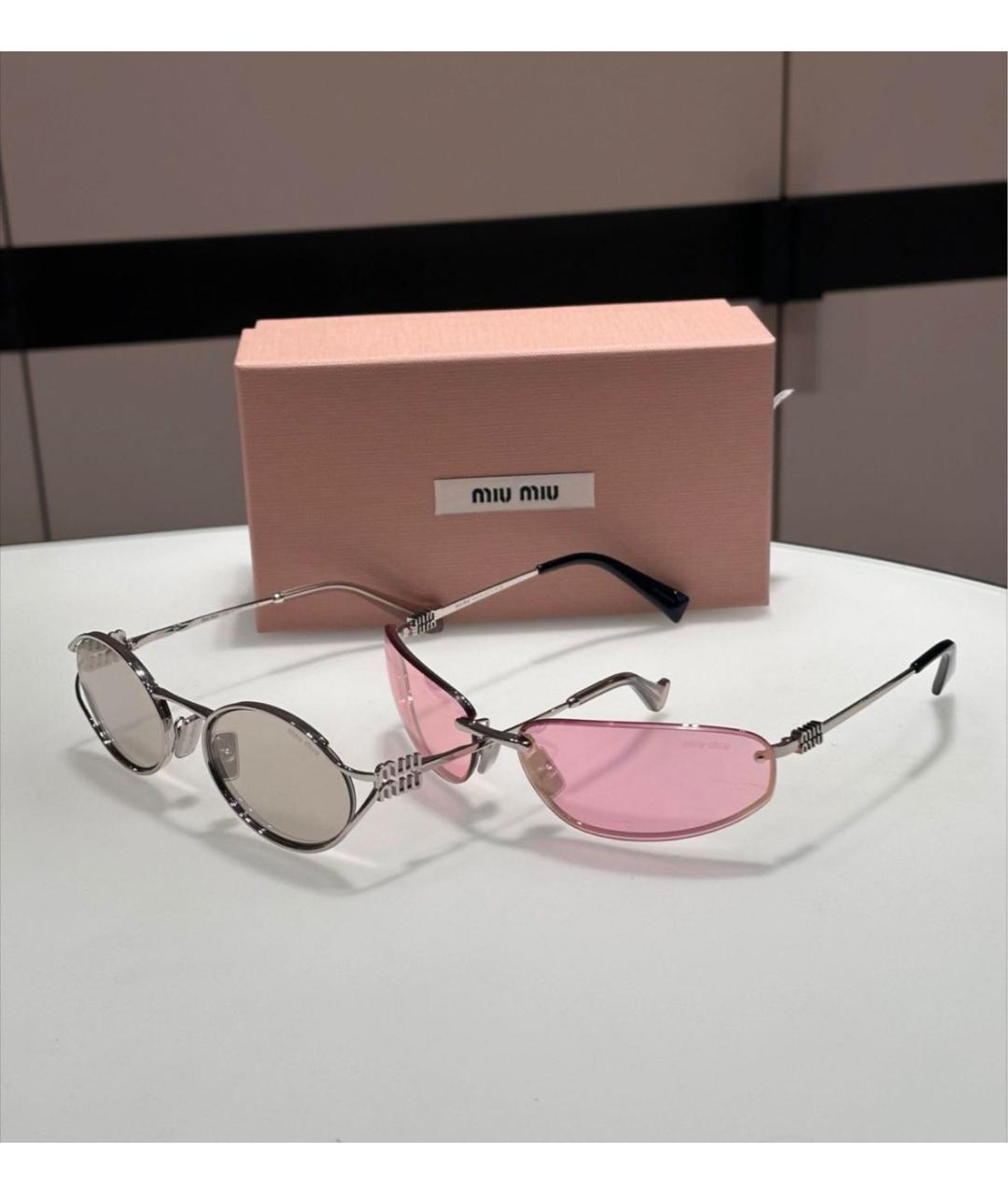 MIU MIU Серебряные металлические солнцезащитные очки, фото 3