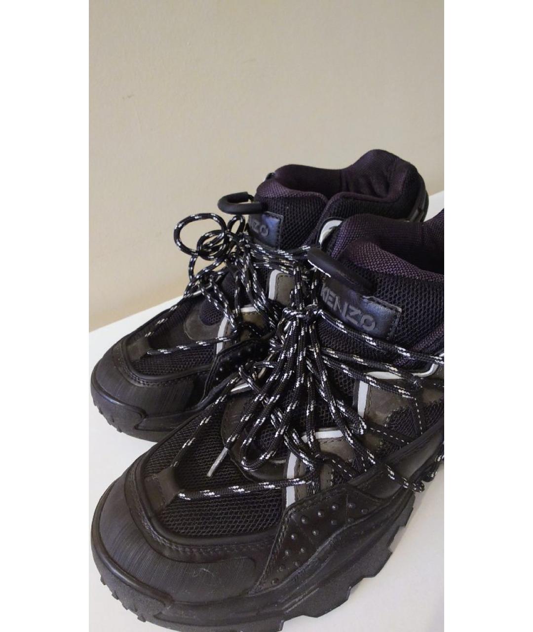 KENZO Черные кожаные высокие кроссовки / кеды, фото 2