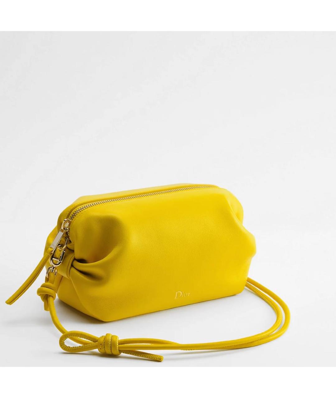 CHRISTIAN DIOR Желтая кожаная сумка с короткими ручками, фото 5