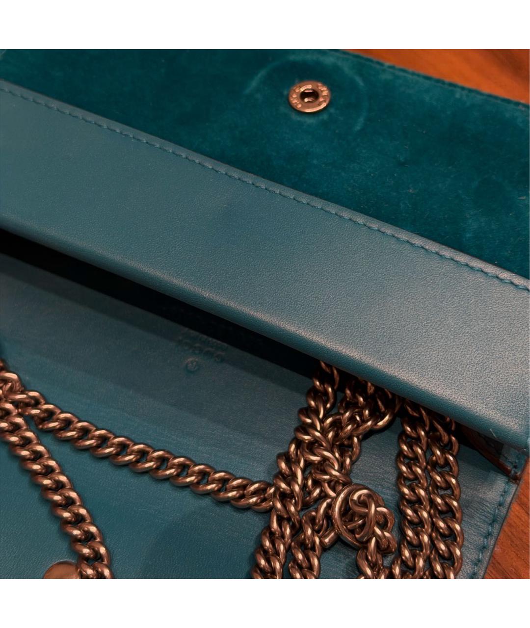 GUCCI Бирюзовая бархатная сумка через плечо, фото 5