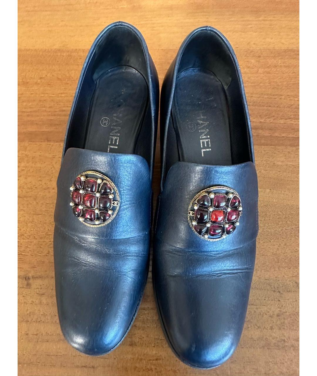 CHANEL Темно-синие кожаные туфли, фото 2