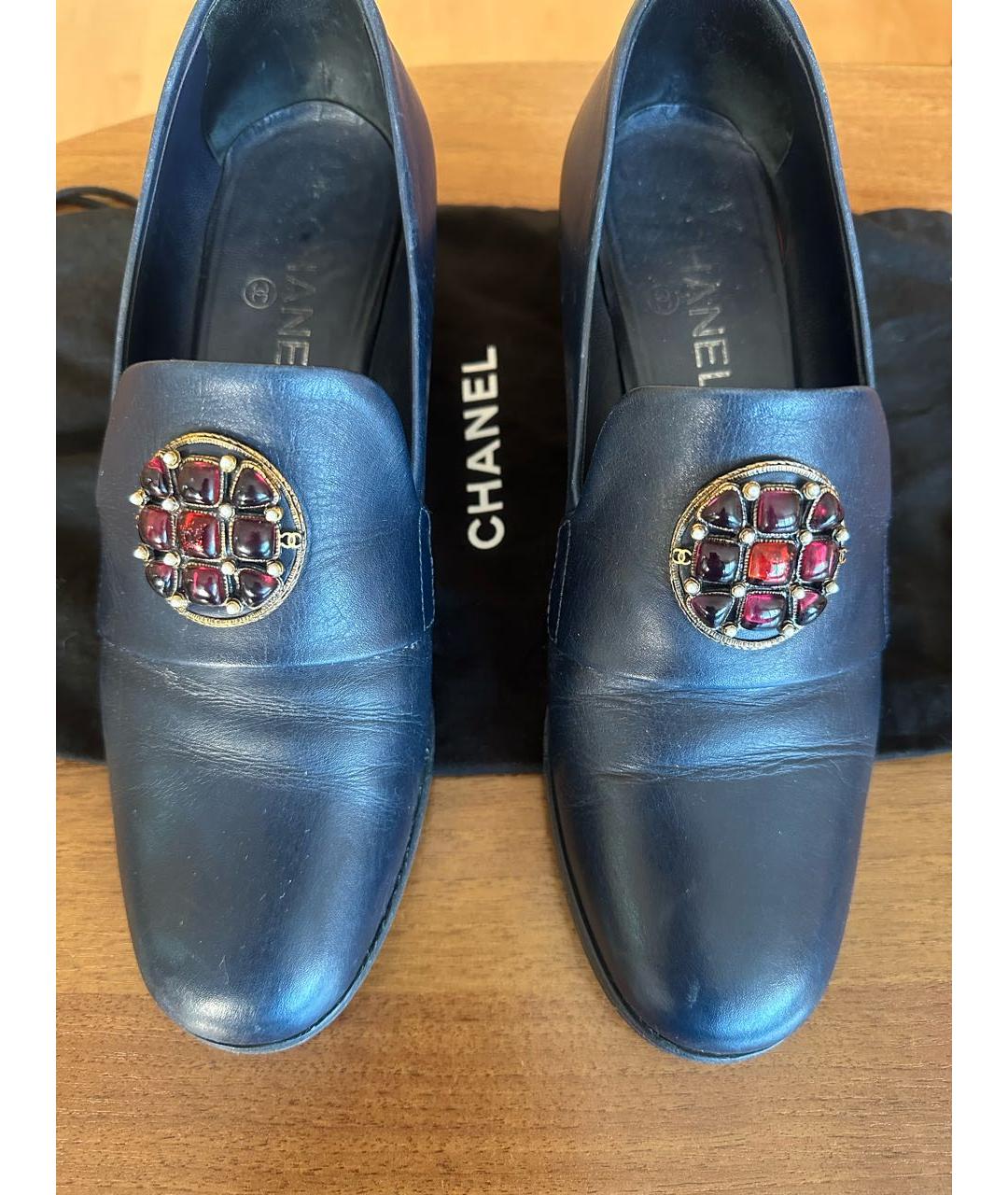 CHANEL Темно-синие кожаные туфли, фото 8