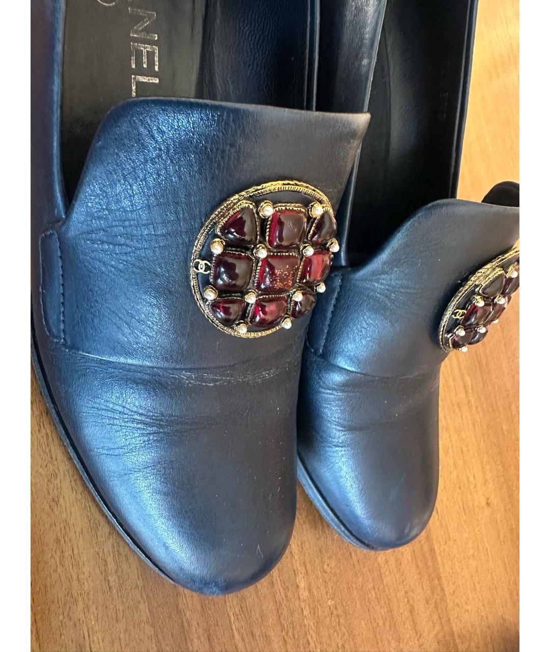 CHANEL Темно-синие кожаные туфли, фото 7