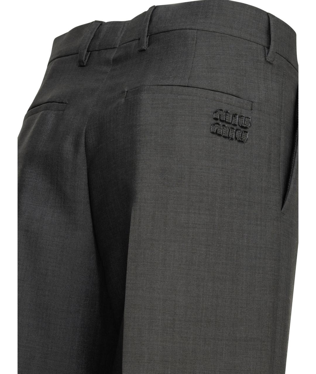 MIU MIU Серые шерстяные прямые брюки, фото 4