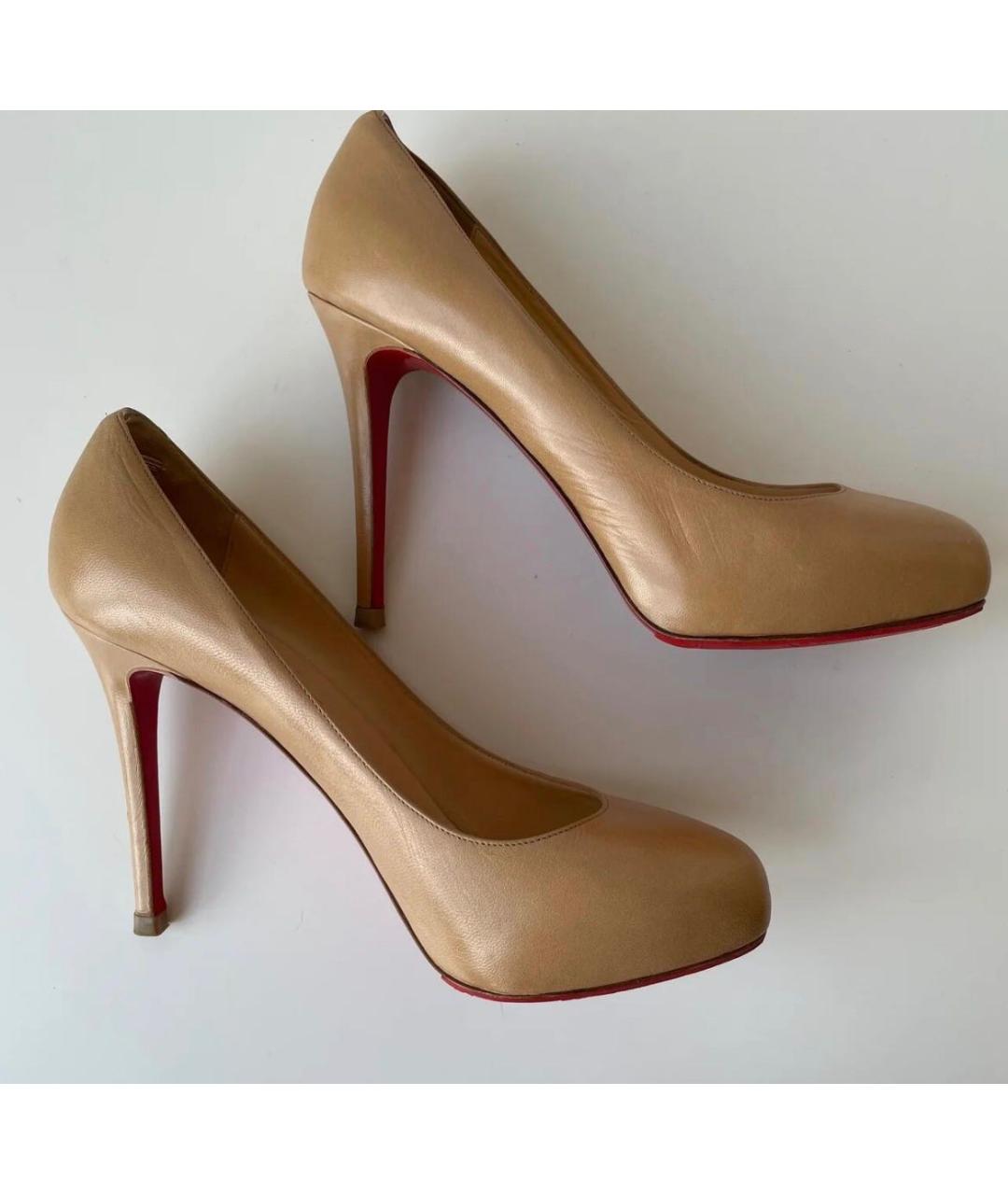 CHRISTIAN LOUBOUTIN Бежевые кожаные туфли, фото 7