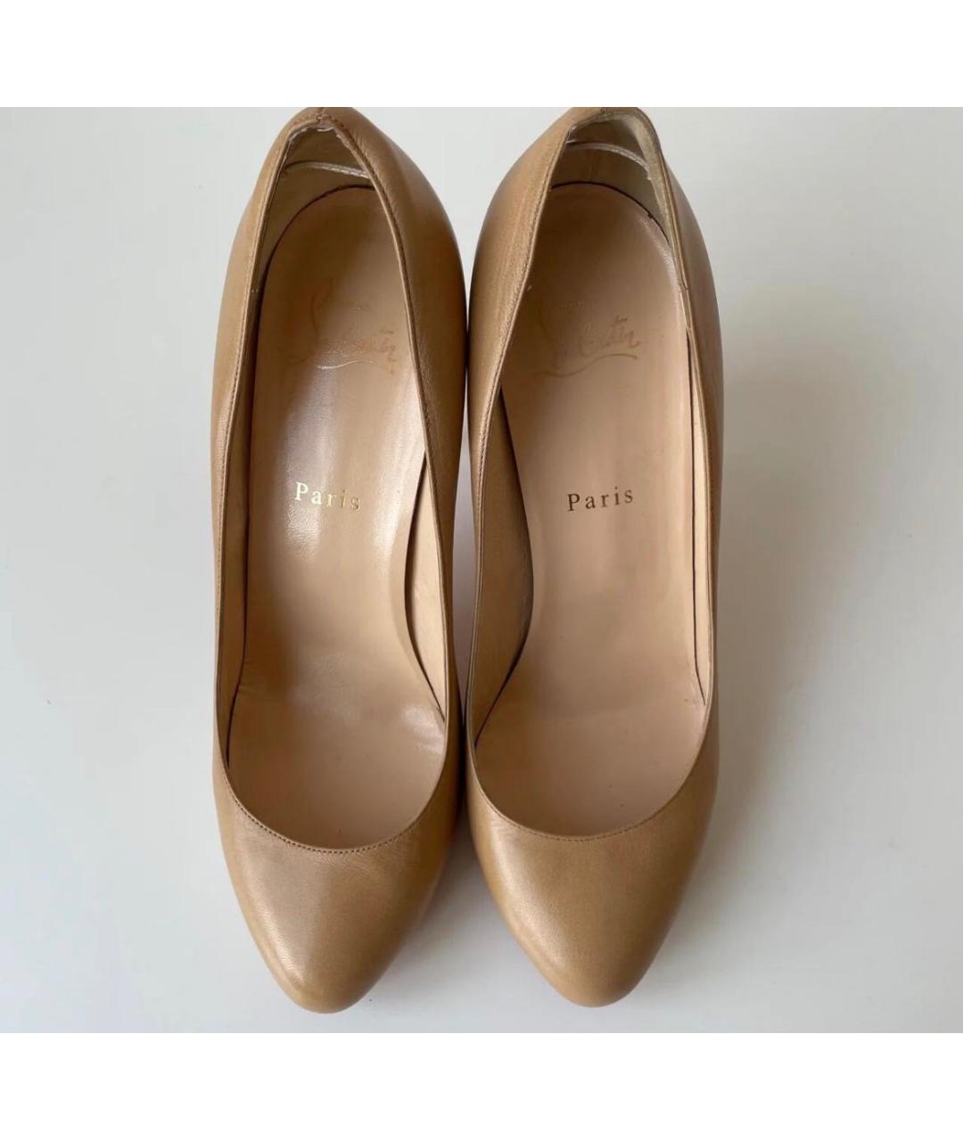 CHRISTIAN LOUBOUTIN Бежевые кожаные туфли, фото 4