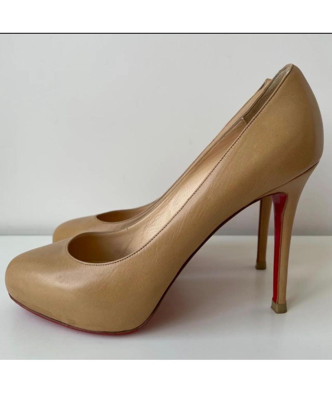 CHRISTIAN LOUBOUTIN Бежевые кожаные туфли, фото 9