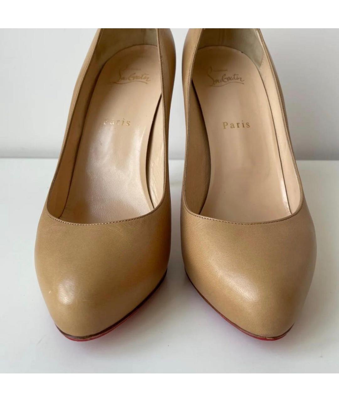 CHRISTIAN LOUBOUTIN Бежевые кожаные туфли, фото 3