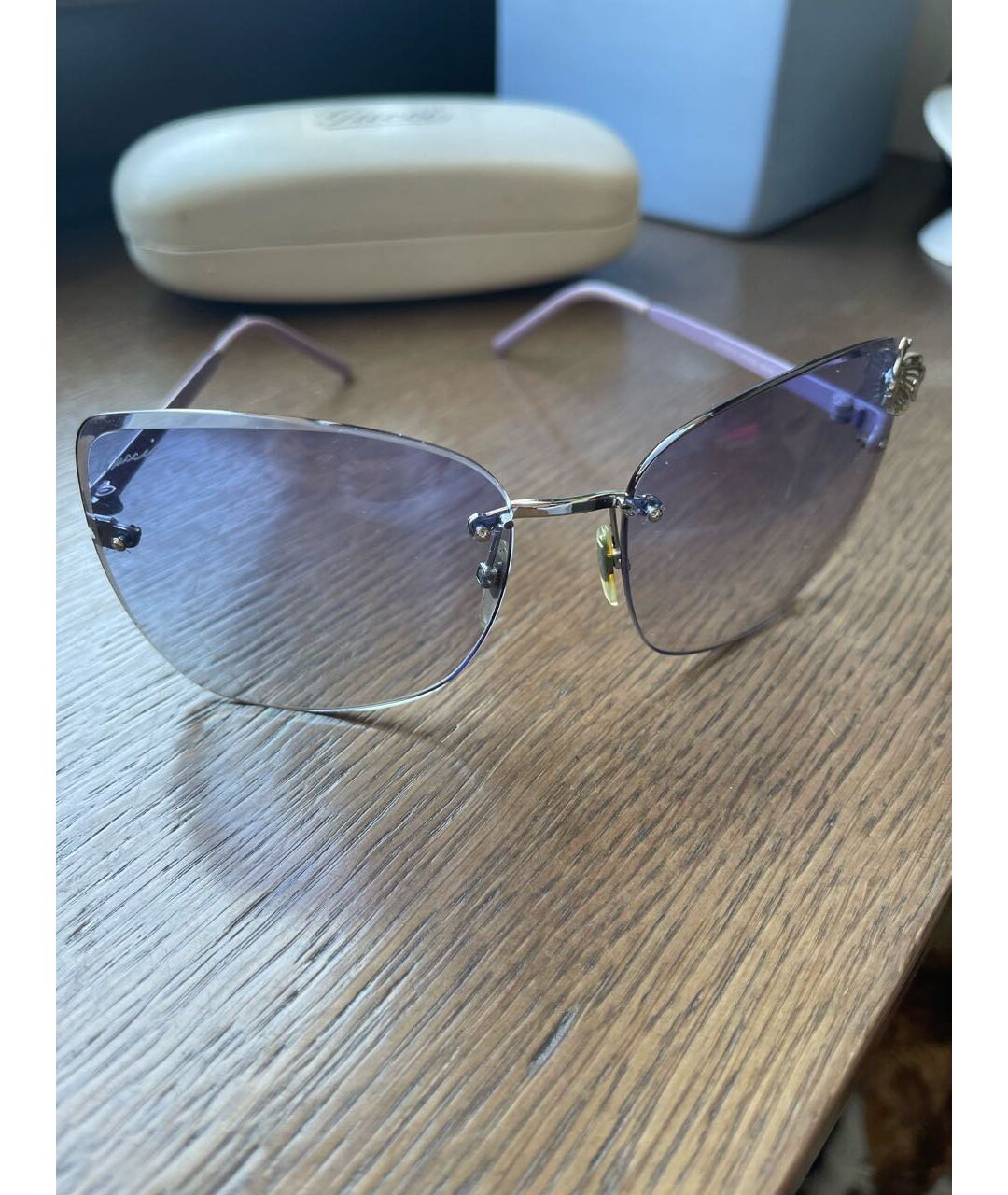 GUCCI Фиолетовые металлические солнцезащитные очки, фото 9