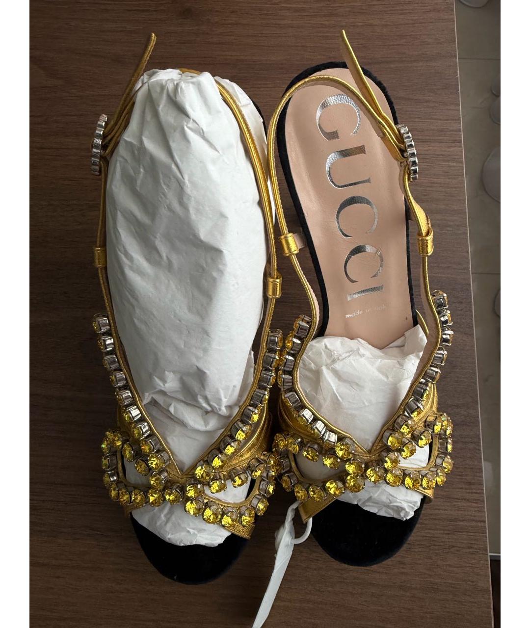 GUCCI Черные бархатные босоножки, фото 4