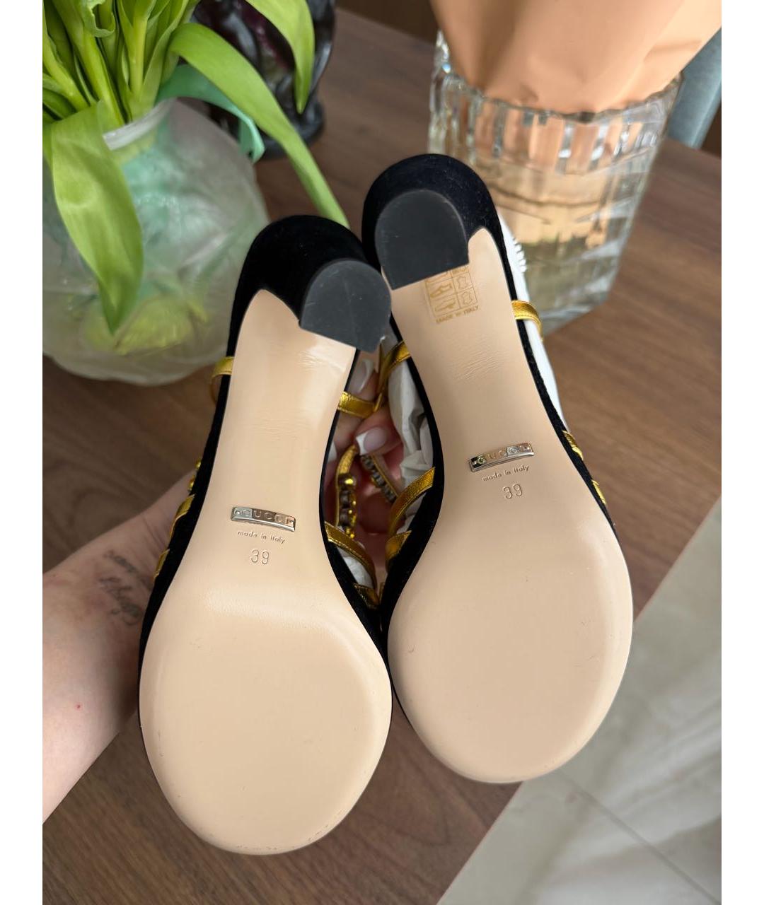 GUCCI Черные бархатные босоножки, фото 3