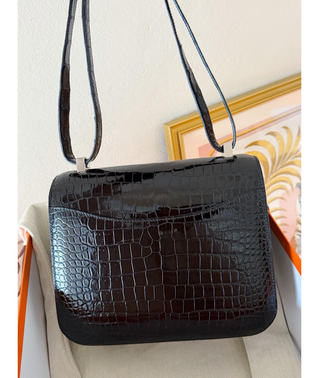 HERMES Черная кожаная сумка через плечо, фото 3