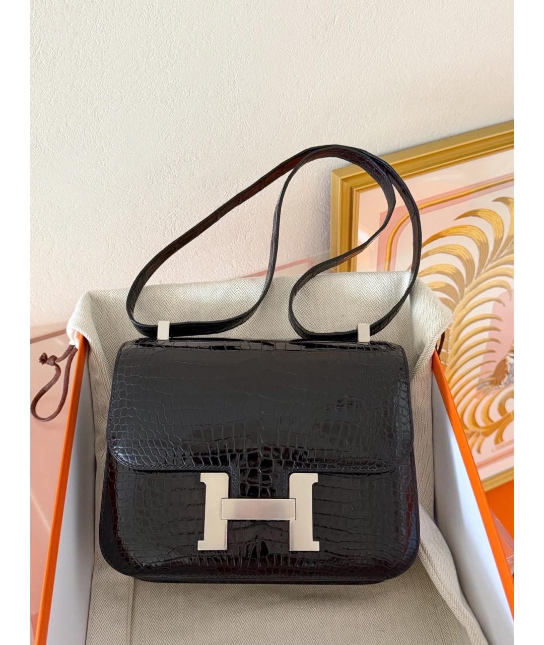 HERMES Черная кожаная сумка через плечо, фото 8