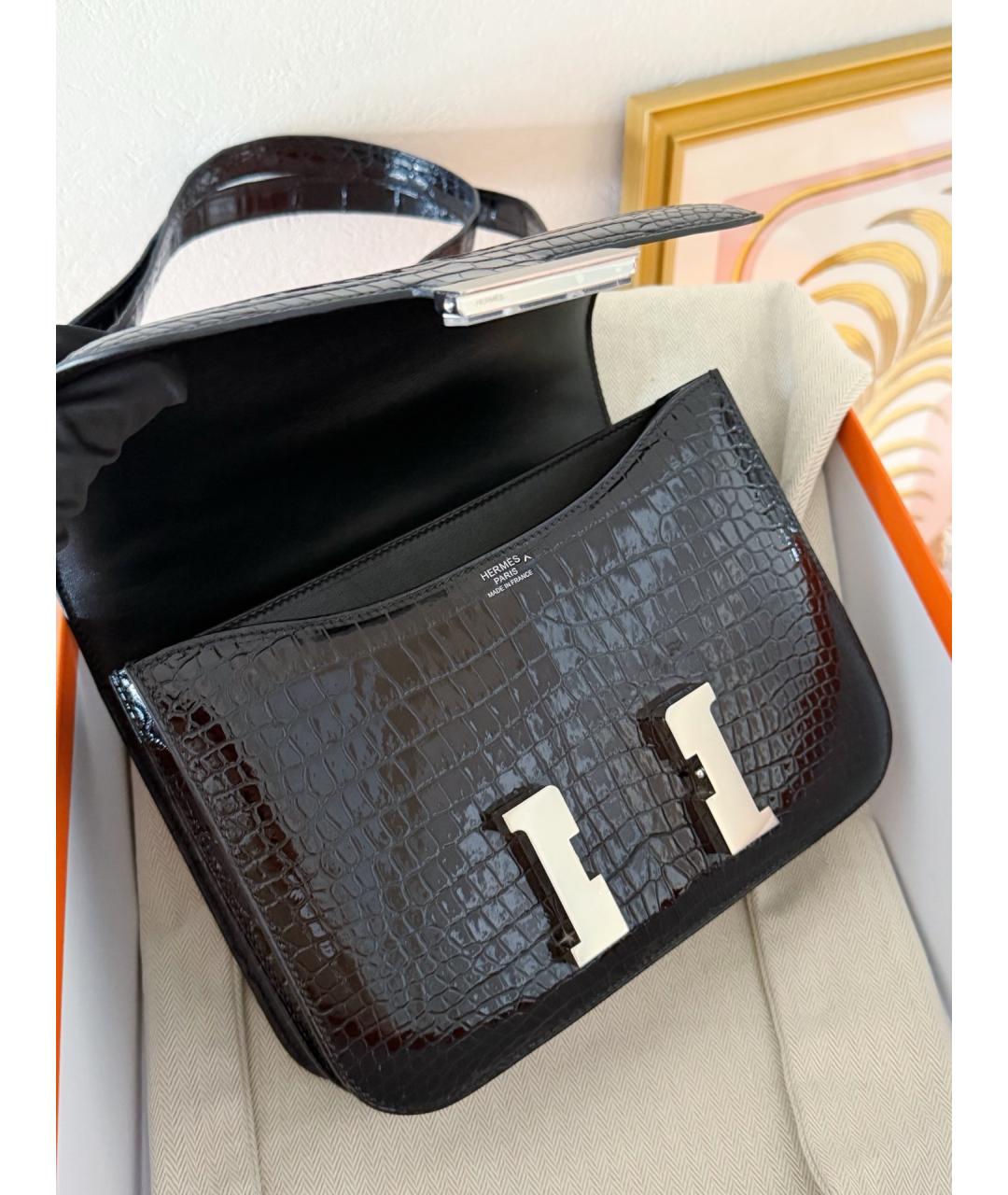 HERMES Черная кожаная сумка через плечо, фото 5
