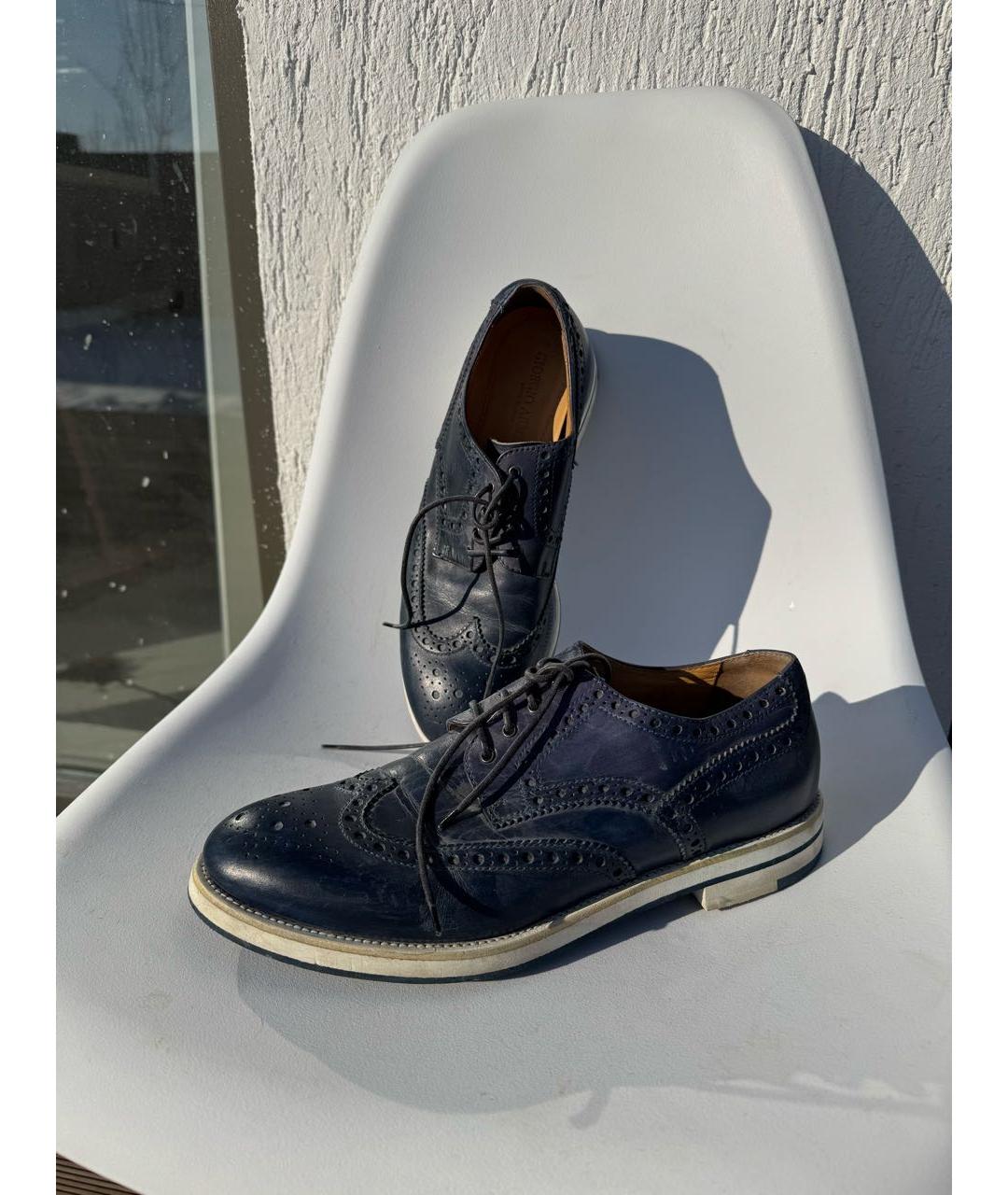 GIORGIO ARMANI Темно-синие кожаные туфли, фото 7