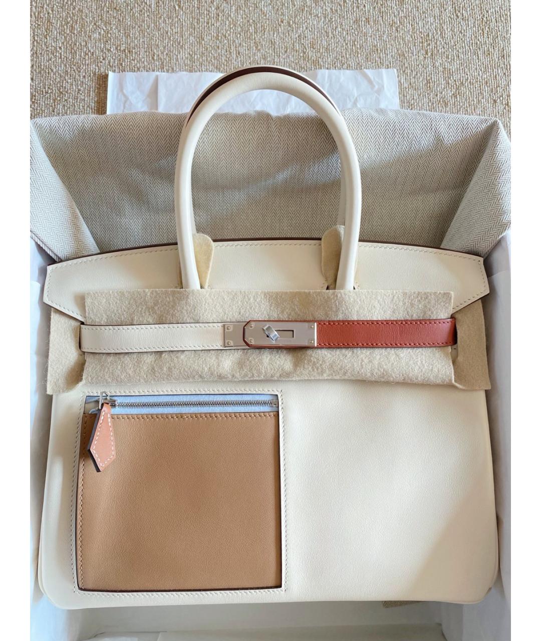 HERMES Белая кожаная сумка с короткими ручками, фото 8