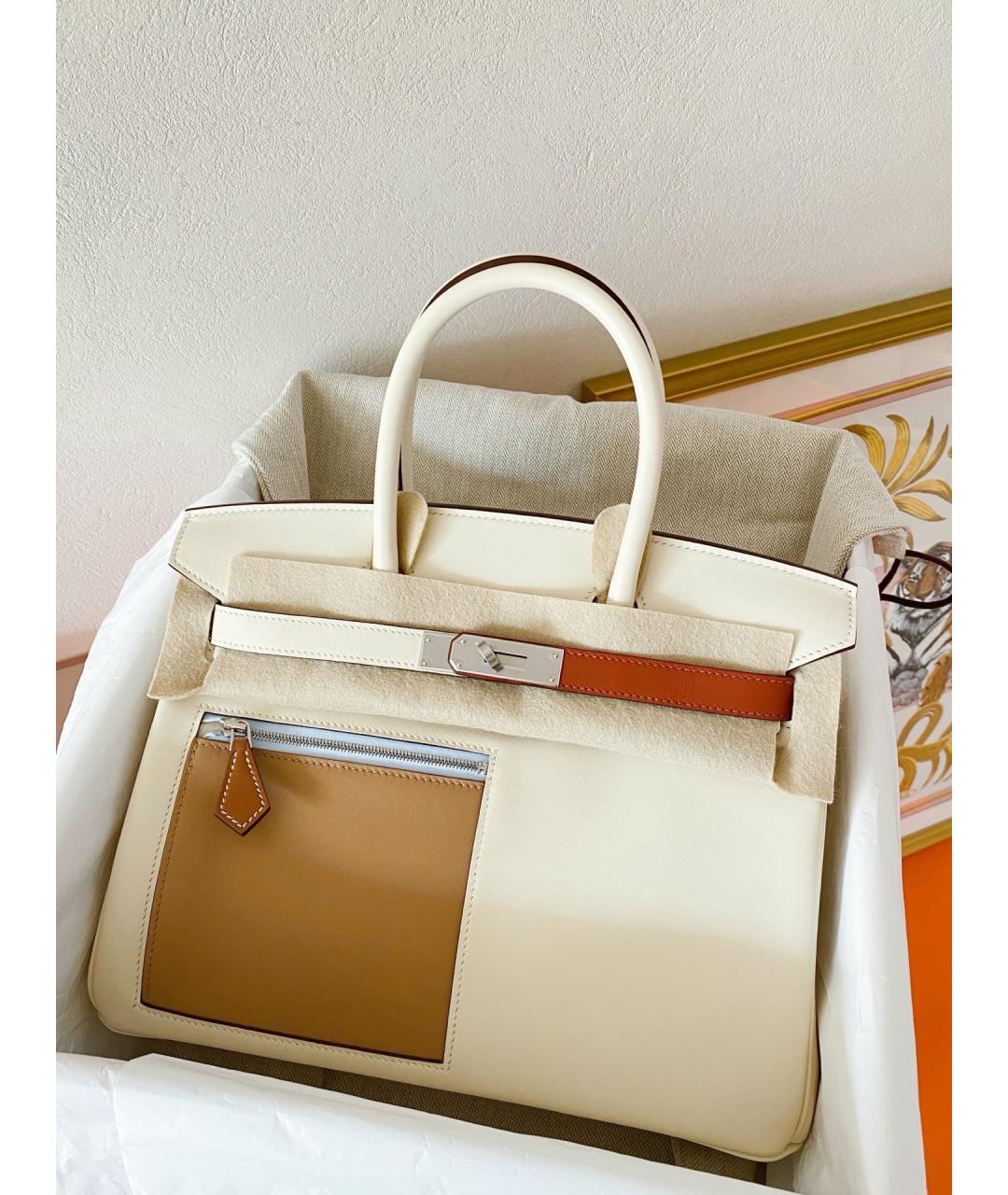 HERMES Белая кожаная сумка с короткими ручками, фото 2