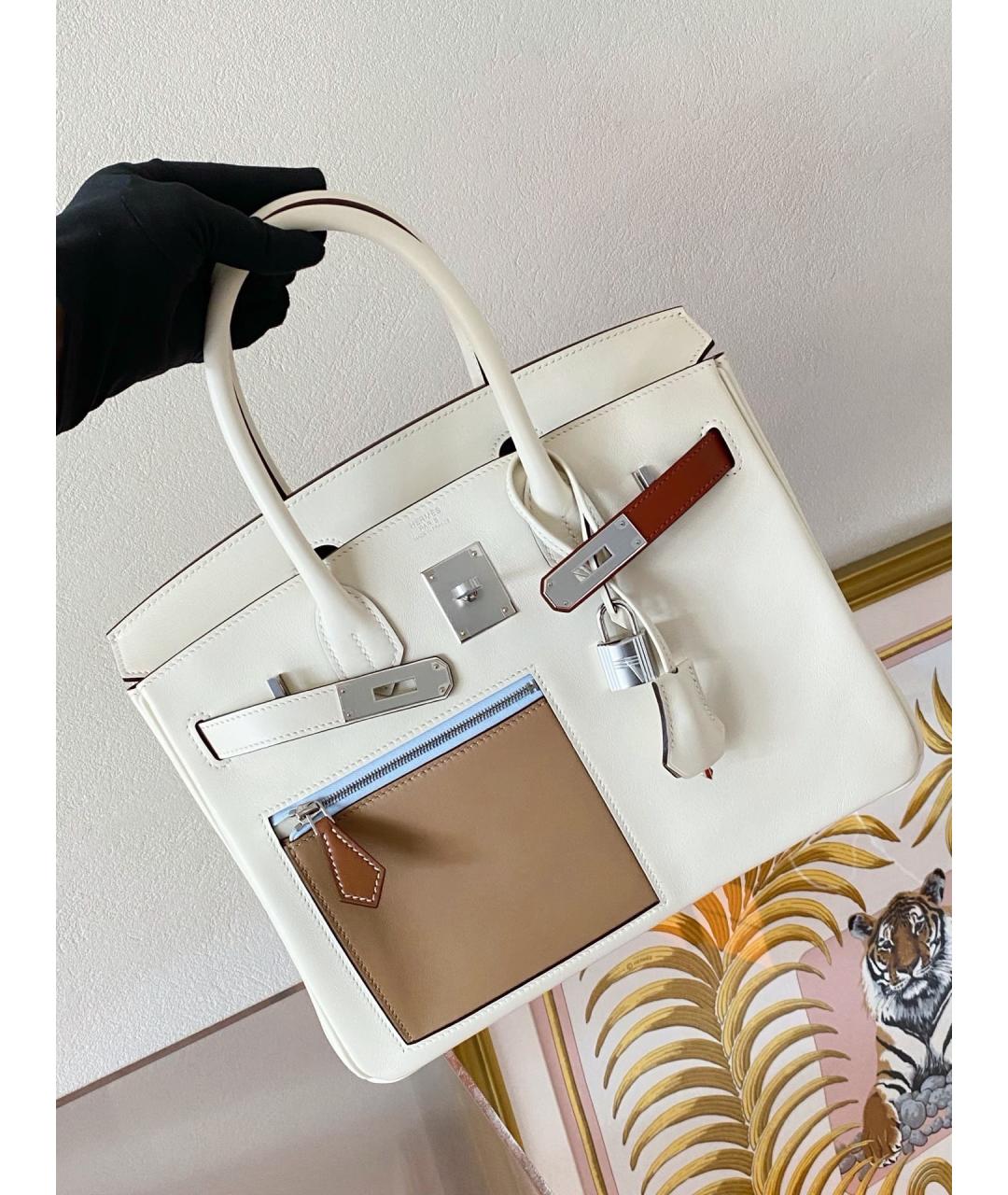 HERMES Белая кожаная сумка с короткими ручками, фото 5