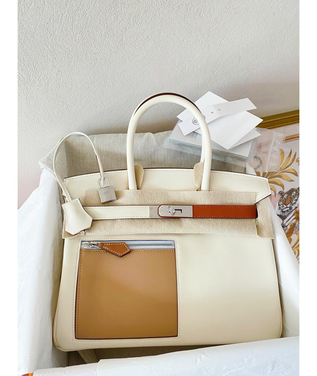 HERMES Белая кожаная сумка с короткими ручками, фото 4