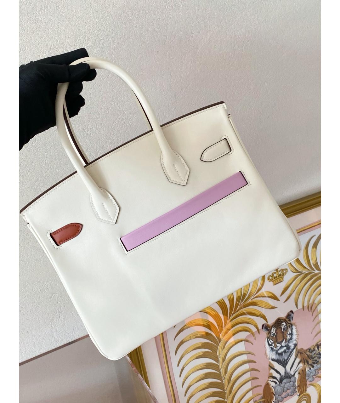 HERMES Белая кожаная сумка с короткими ручками, фото 6