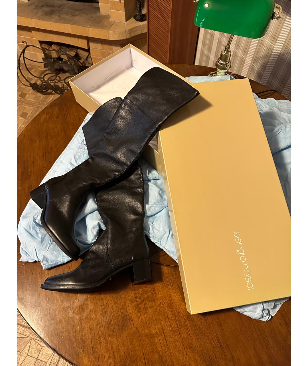 SERGIO ROSSI Черные кожаные сапоги, фото 3