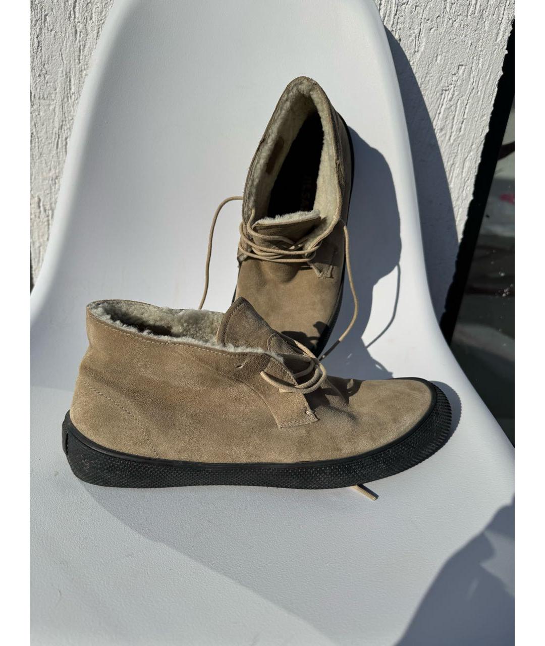 JIL SANDER Бежевые замшевые низкие ботинки, фото 3