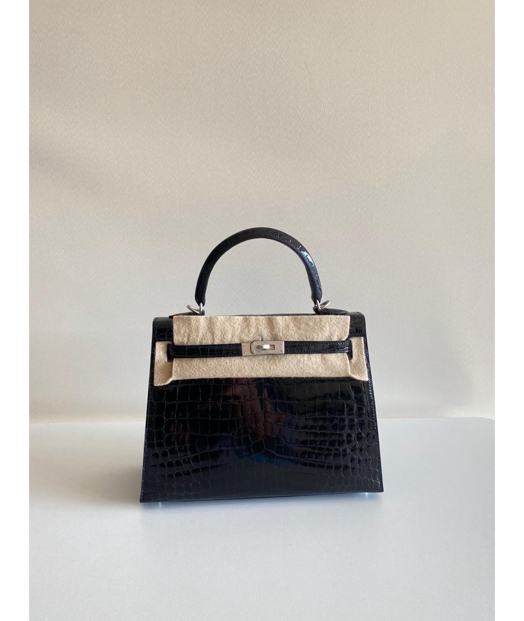 HERMES Черная кожаная сумка с короткими ручками, фото 5