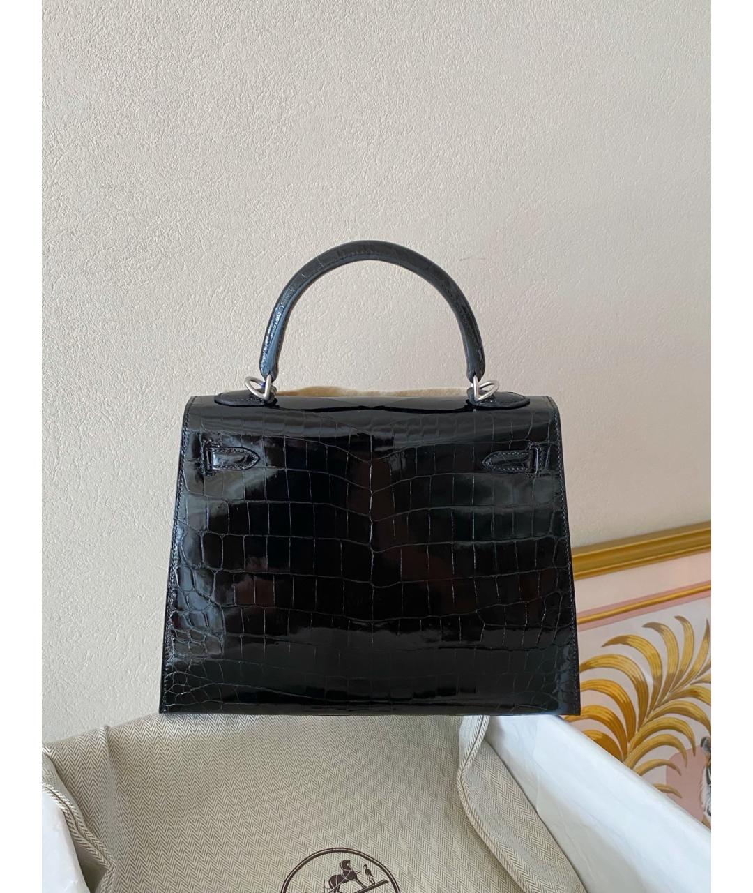 HERMES Черная кожаная сумка с короткими ручками, фото 3