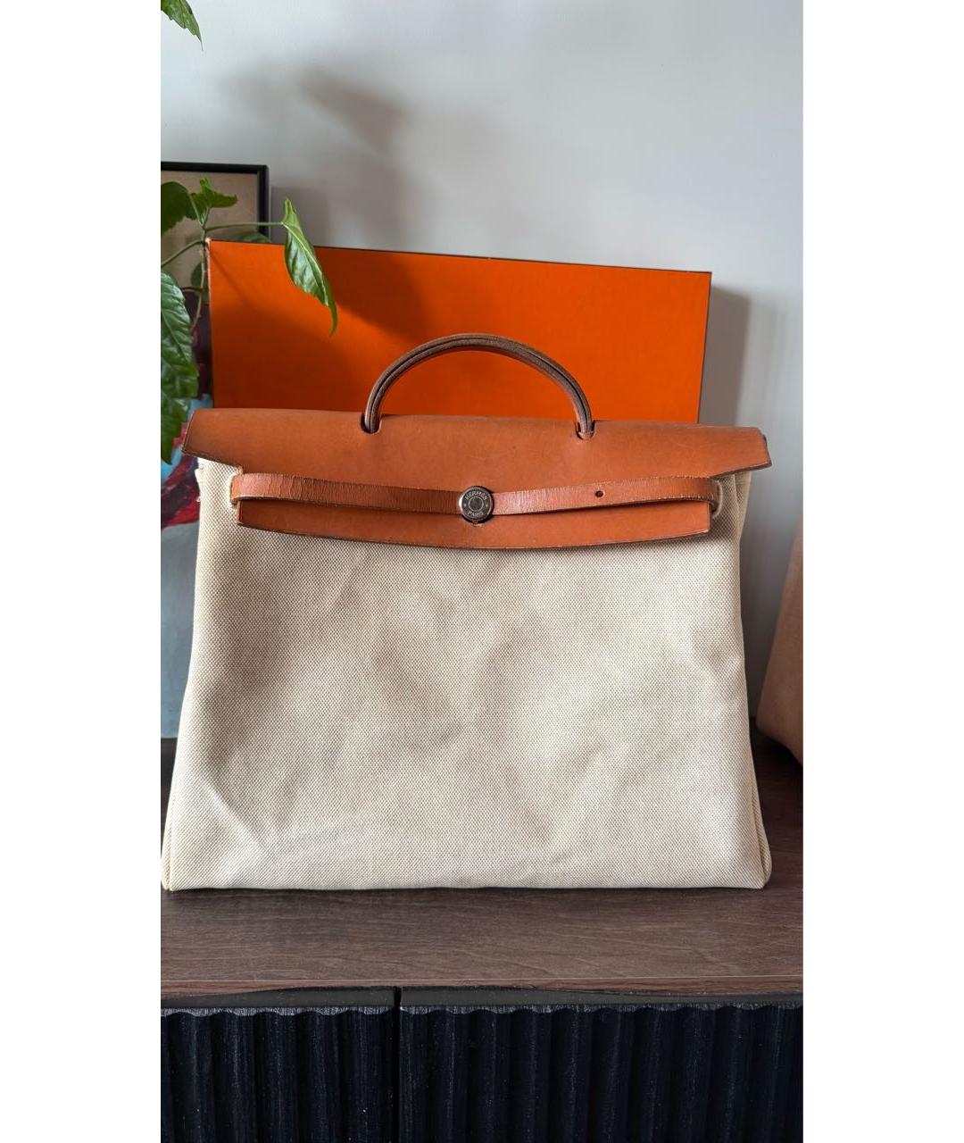 HERMES Бежевая тканевая сумка через плечо, фото 8