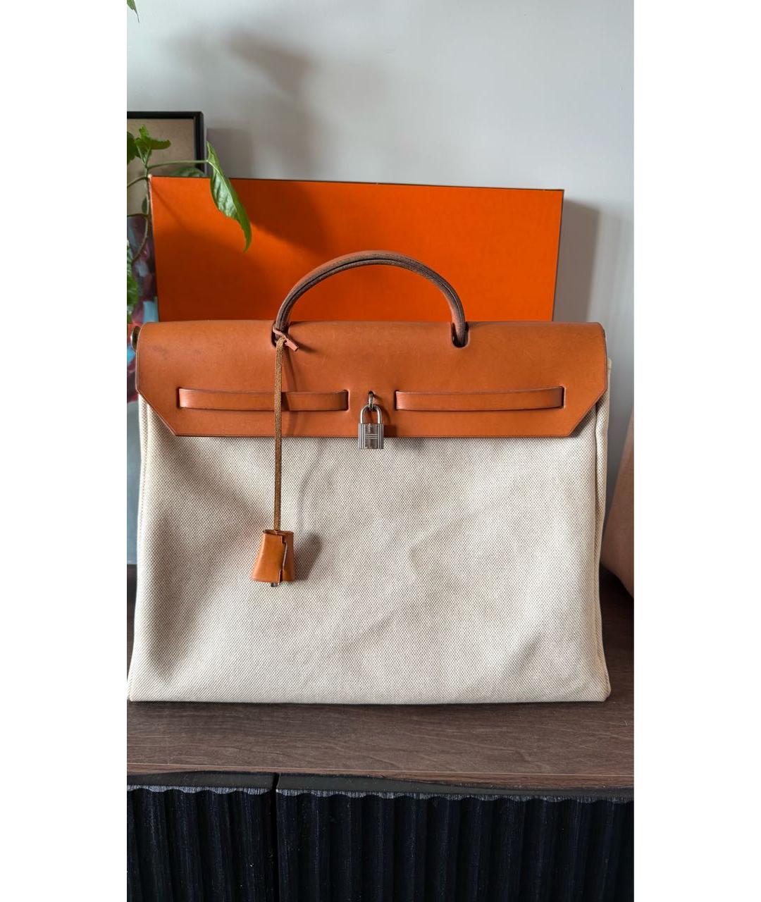 HERMES Бежевая тканевая сумка через плечо, фото 3