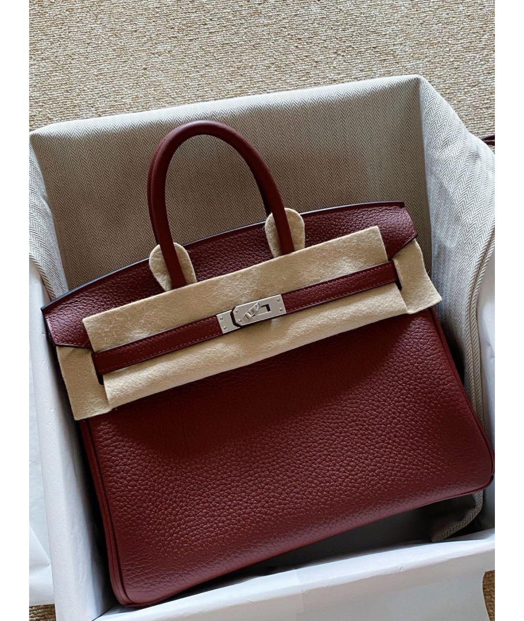 HERMES Бордовая кожаная сумка с короткими ручками, фото 4