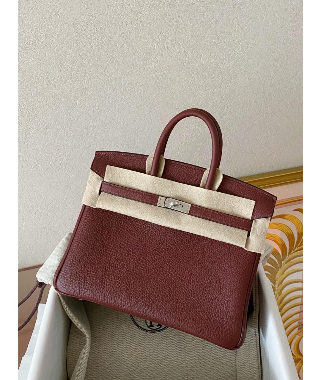 HERMES Бордовая кожаная сумка с короткими ручками, фото 3